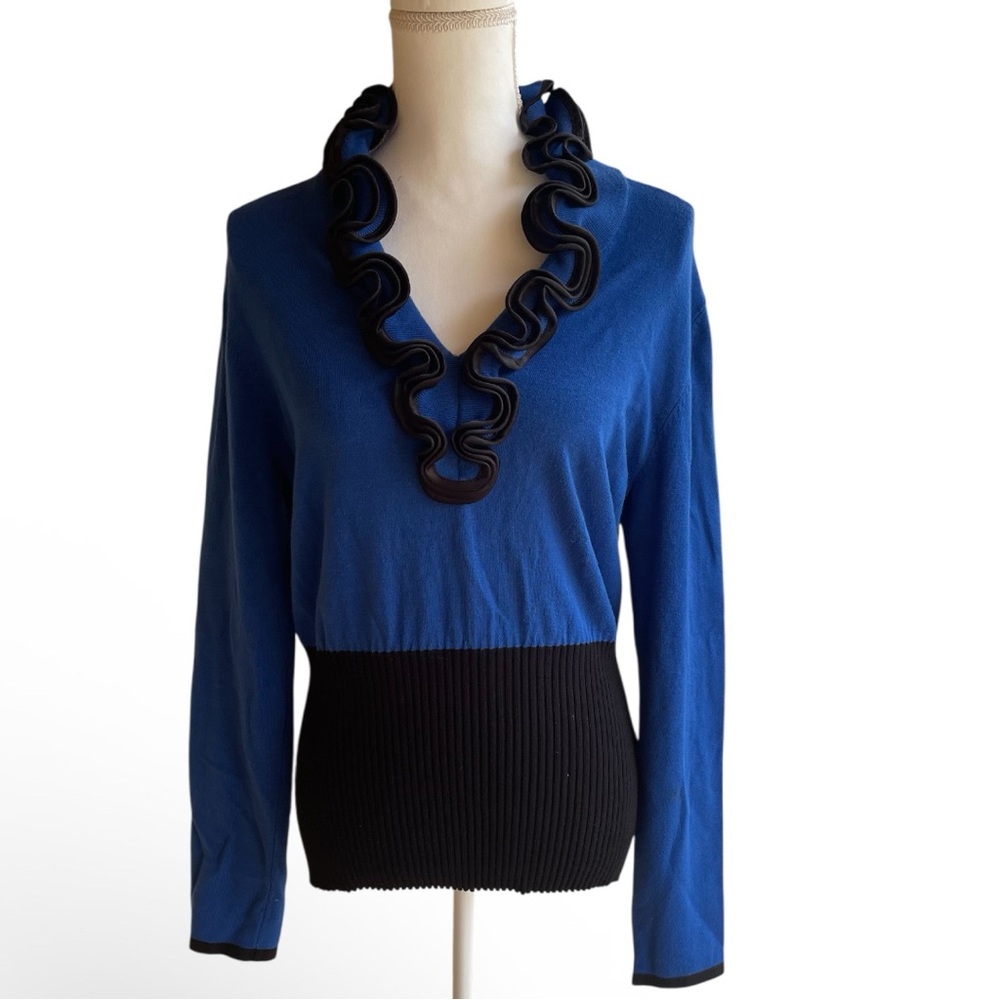 Belldini Blue and Black V-Neck Sweater